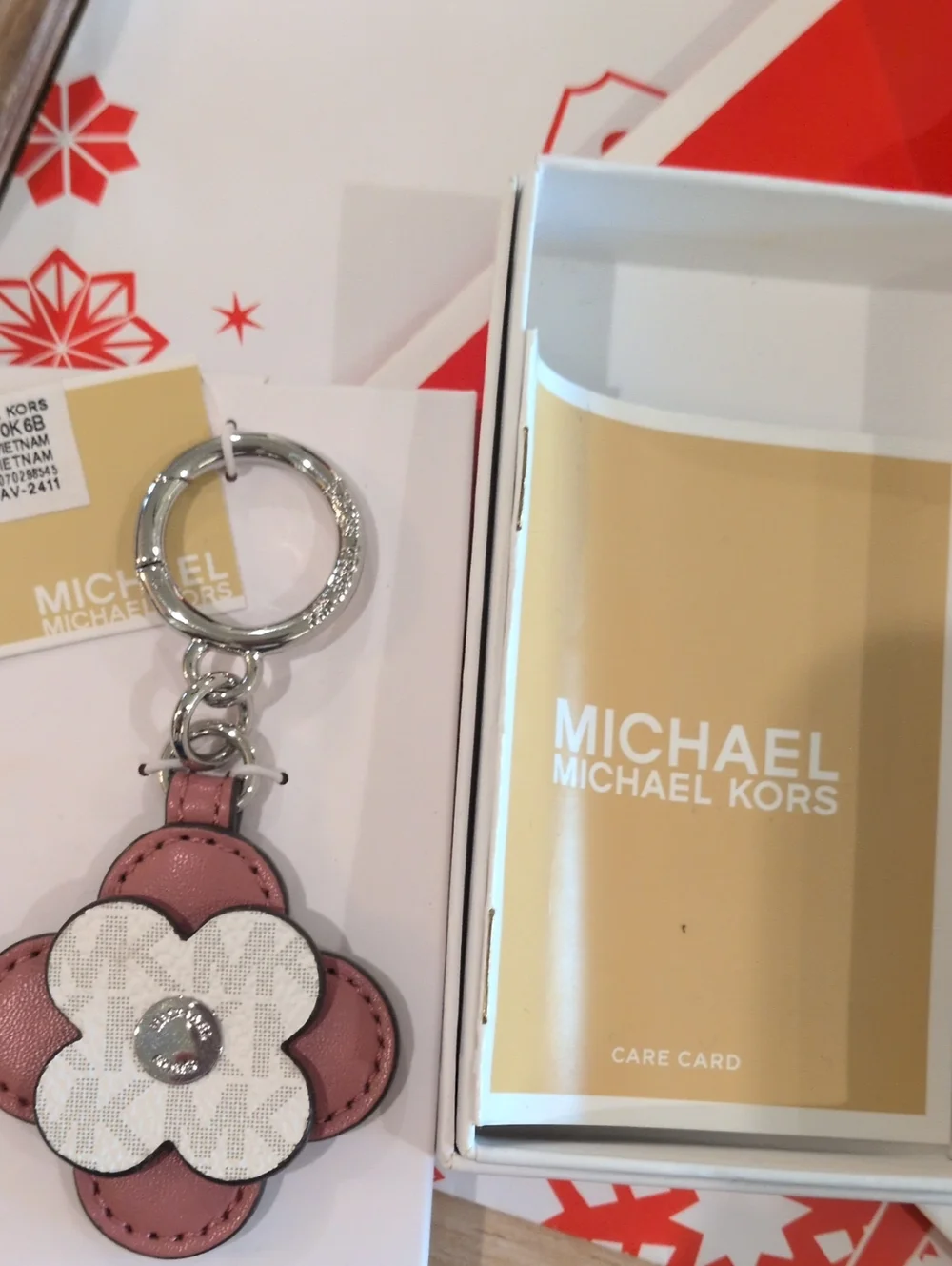 Michael Kors Rose Pink and White Flower Keyring